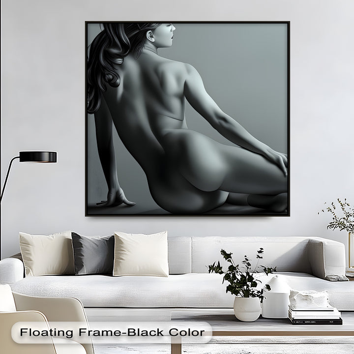 Sculpted Shadows – Black Abstract Framed Canvas Print | Sexy Art