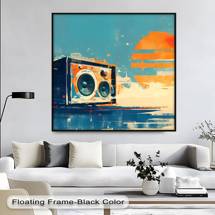 Sunset Soundwaves – Abstract Speaker and Sun Canvas Print