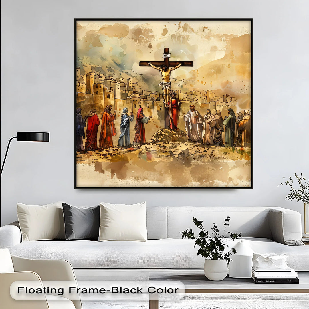Jesus on the Cross with Disciples - Jesus Canvas Print