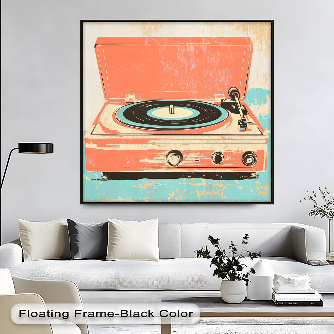 Spin Retro – Pop Art Record Player in Coral and Aqua Canvas Print