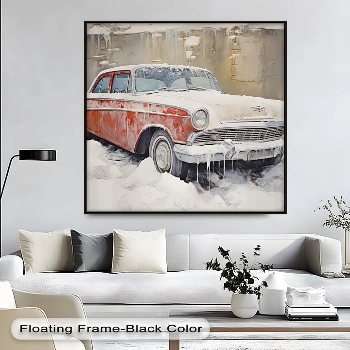 Vintage Red Sedan in Snow - Car Canvas Print