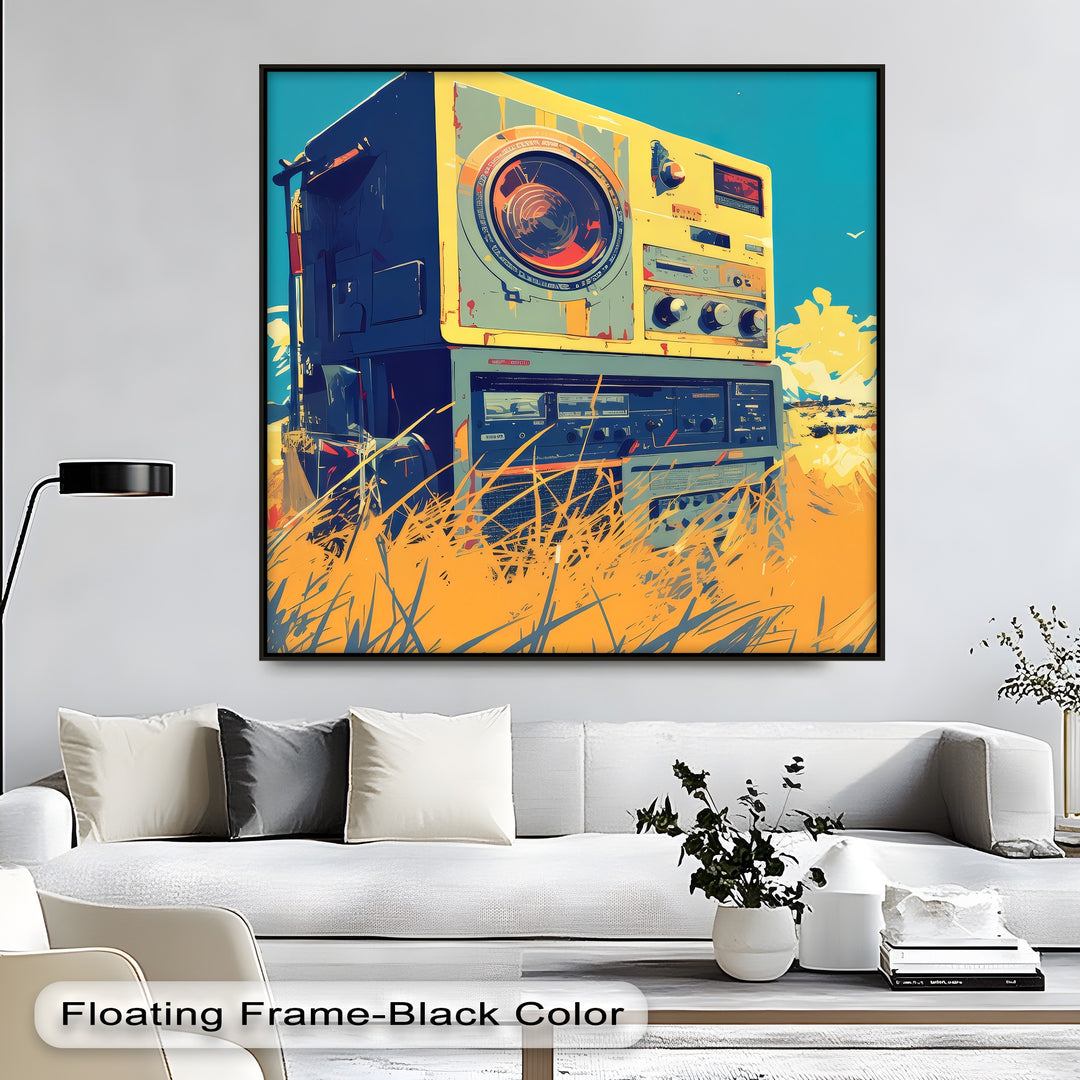 Retro Tape Machine in a Golden Meadow - Retro Canvas Print