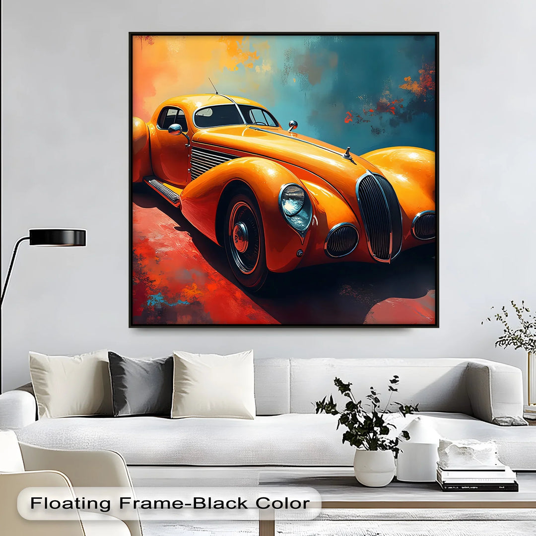 Vintage Orange Coupe on Bold Background - Car Canvas Print
