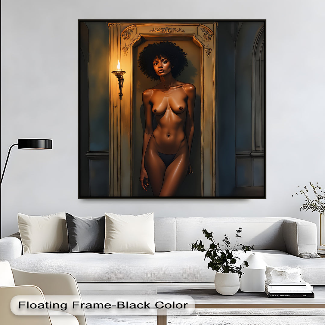 Nocturne Flame – Sensual Erotic Canvas Wall Art | Framed Vertical Artwork