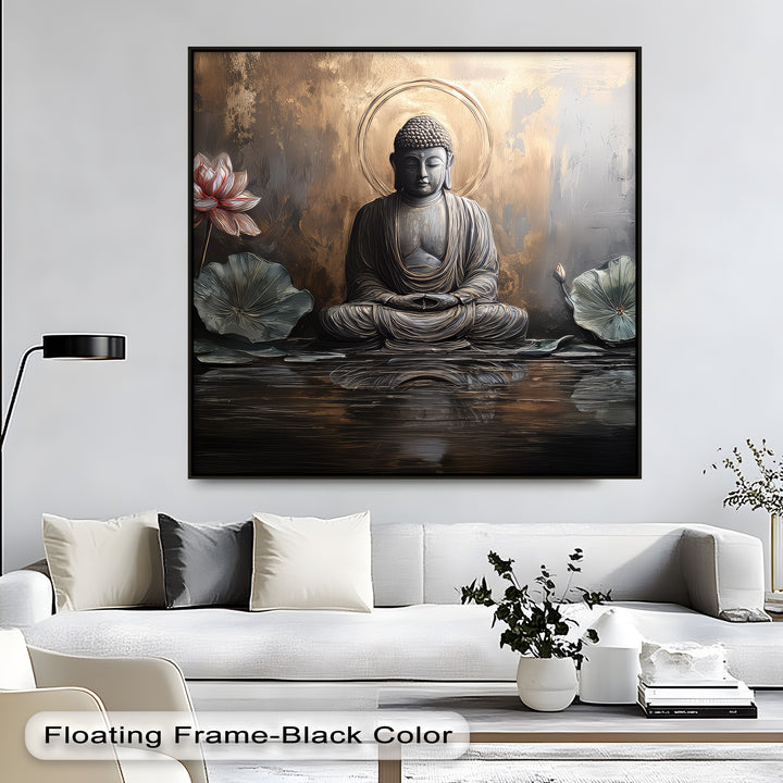 Lotus Tranquility – Seated Buddha Reflection Canvas Print