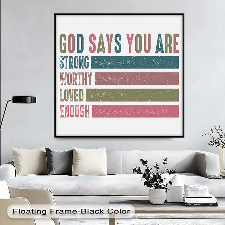 Uplifting faith design – strong, worthy, loved

