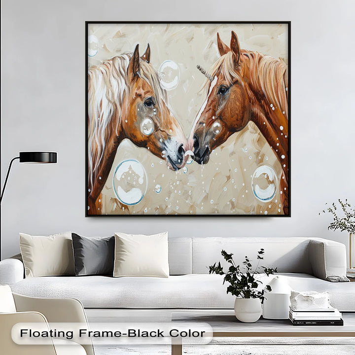 Bubble-Kissed Companions – Playful Unicorn Love Canvas Print - MyPhotoStation