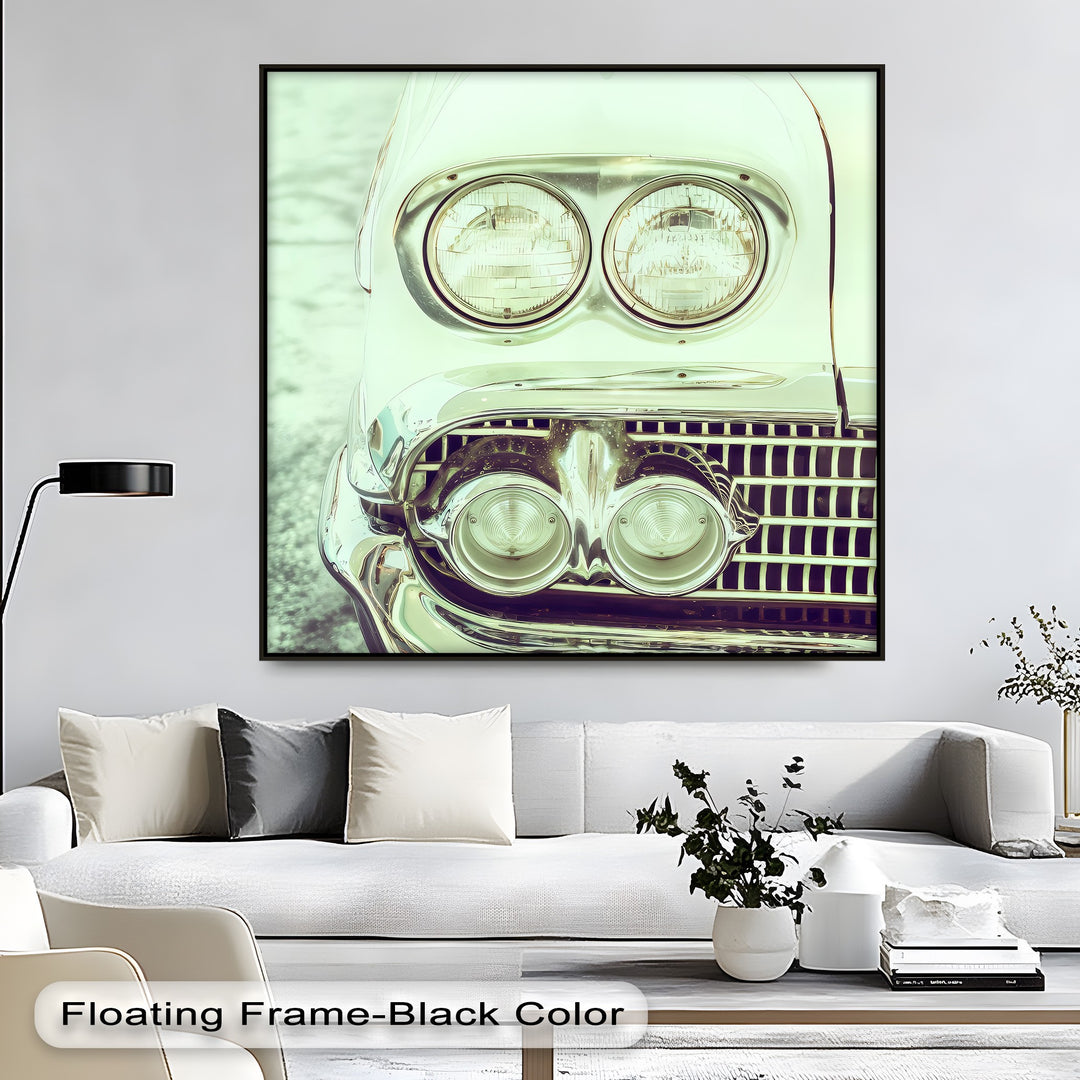 Chrome Stare – Vintage Car Headlight Close-Up Canvas Print