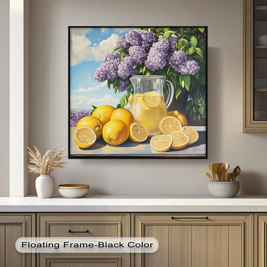 Summer Lemonade Charm – Lemons and Lilacs Kitchen Canvas Print - MyPhotoStation