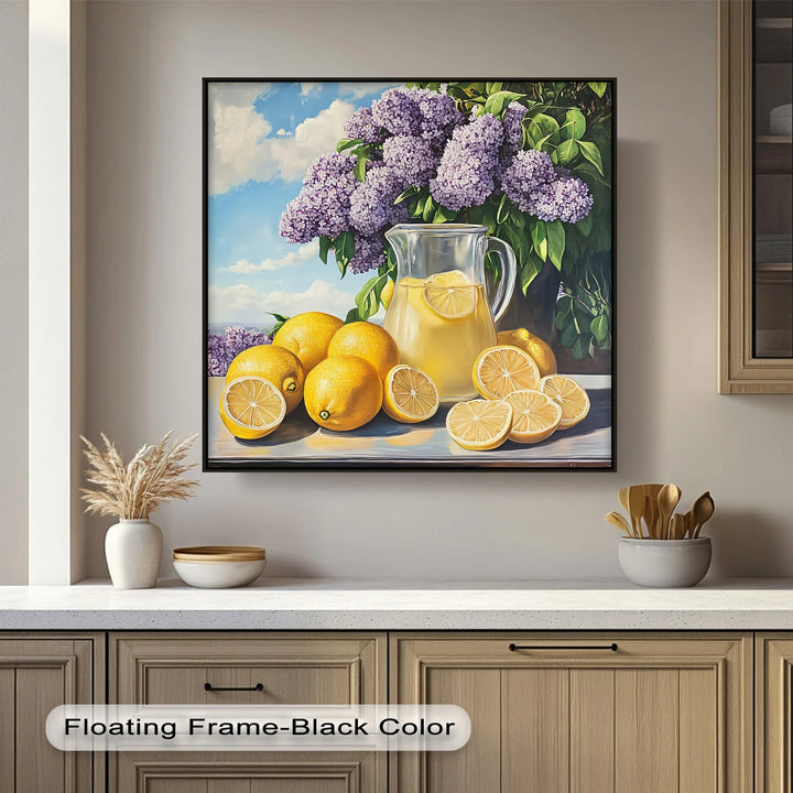 Summer Lemonade Charm – Lemons and Lilacs Kitchen Canvas Print - MyPhotoStation