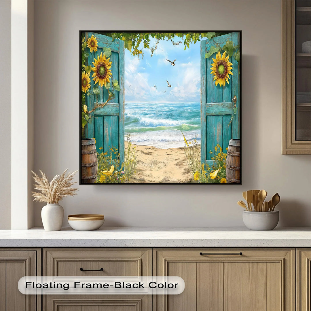 Open Door to the Sea – Coastal Beach Scene Kitchen Canvas Print - MyPhotoStation