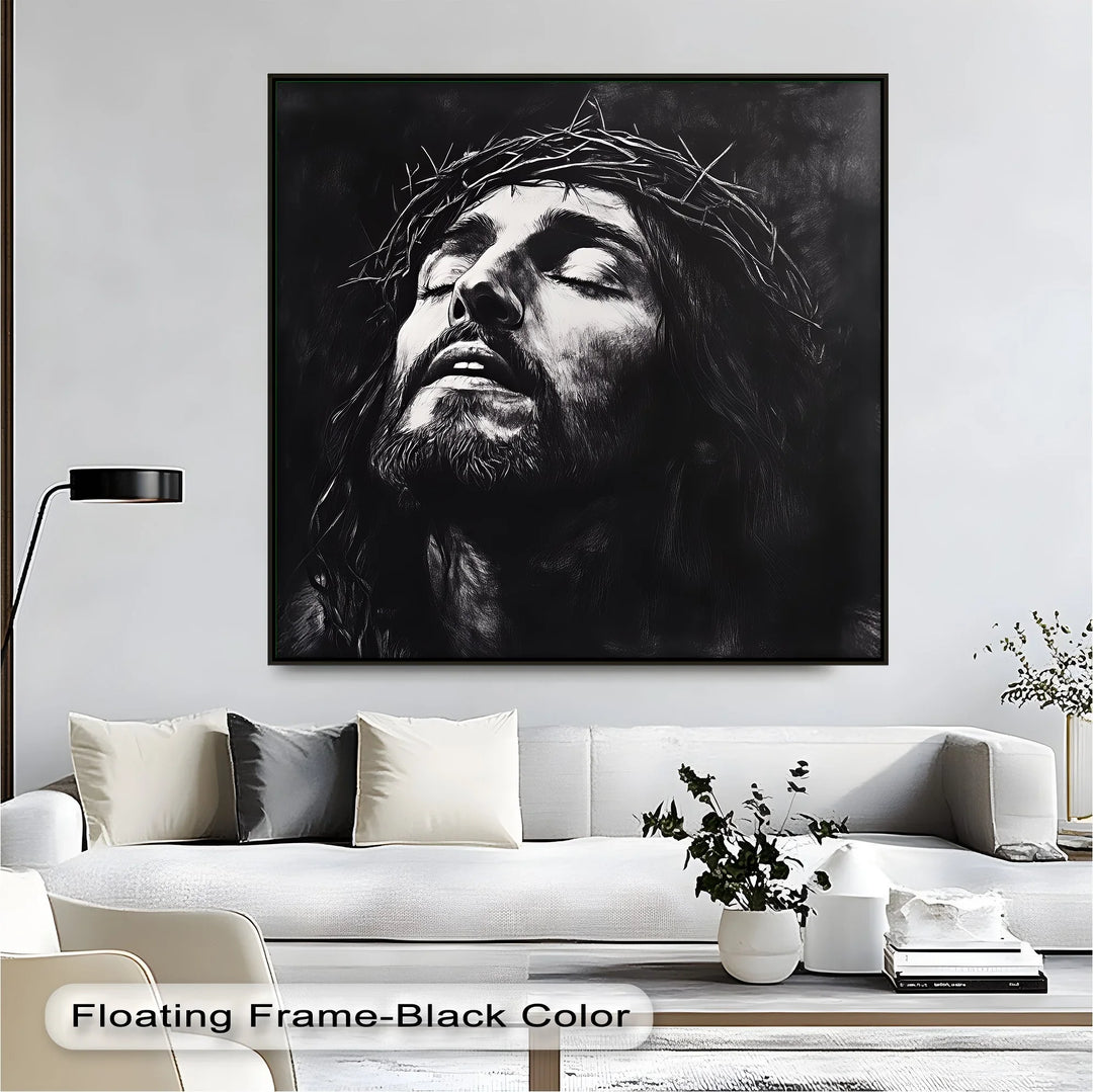 Crown of Suffering – Jesus in Agony Black and White Canvas Print - MyPhotoStation