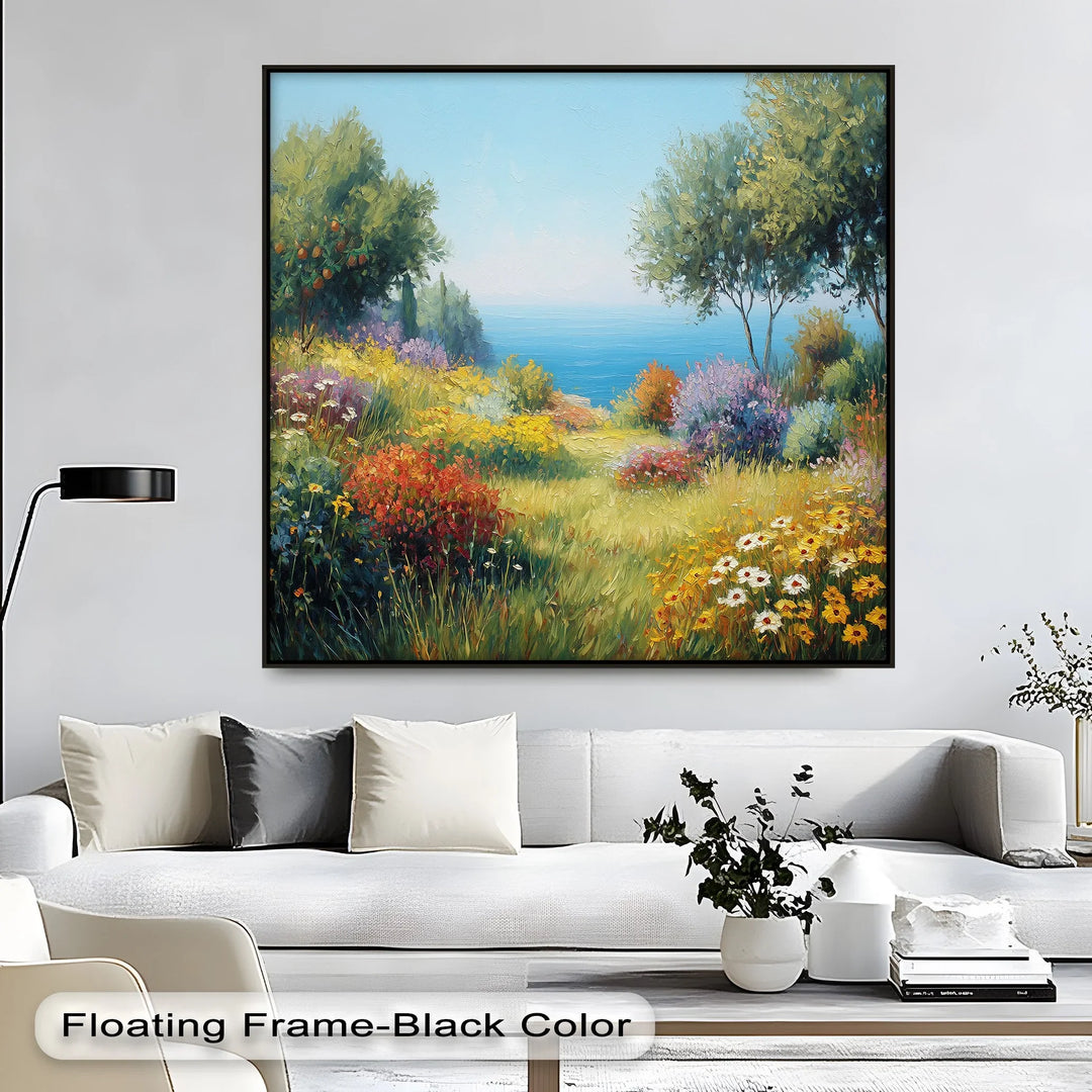 Mediterranean Bloom – Vibrant Floral Seascape Canvas Print - MyPhotoStation