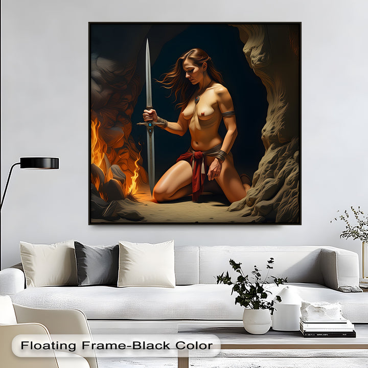 Fireborn Oath – Warrior Nude Woman Canvas Wall Art | Big Canvas