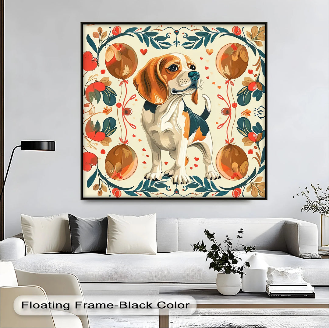 Decorative Dog Illustration with Floral Ornaments - Canvas Print - MyPhotoStation