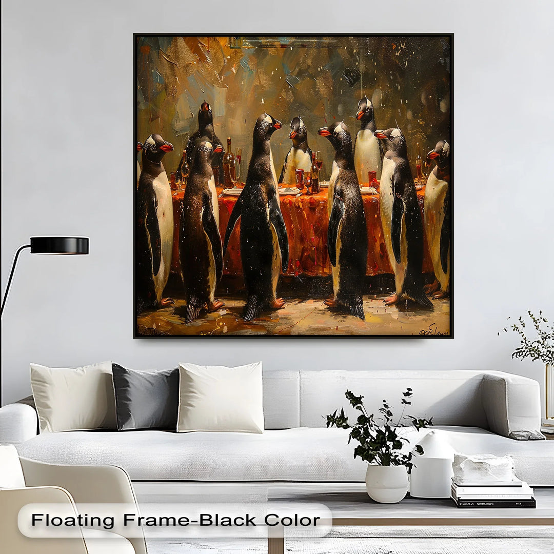 Penguin Banquet – Whimsical Animal Canvas Print - MyPhotoStation