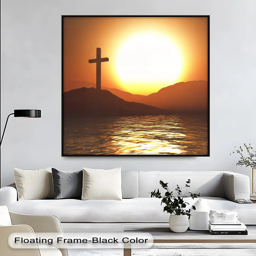 Sunset Cross on the Hill – Peaceful Christian Canvas Print