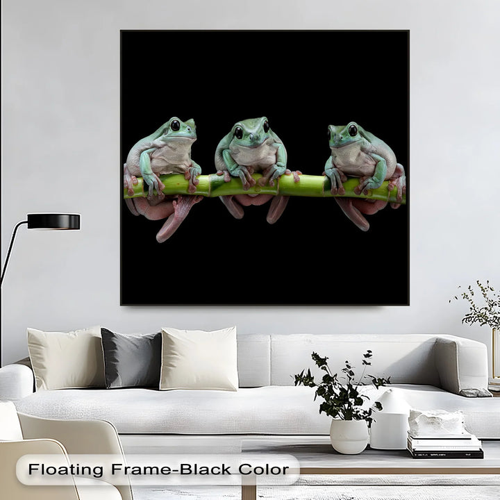 Trio of Tree Frogs on Bamboo – Animal Canvas Print - MyPhotoStation