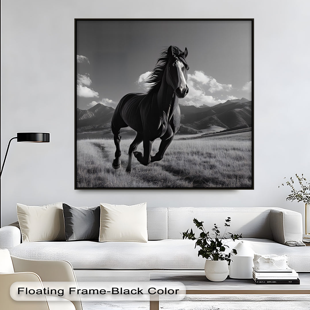 Unbridled Spirit – Running Horse in Mountain Field Canvas Print