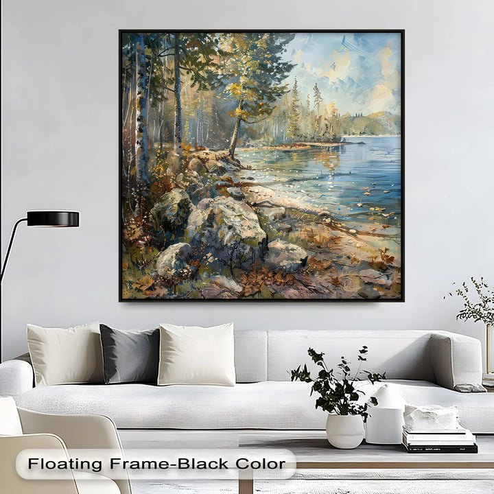 Tranquil Lakeside Morning – Serene Forest and Water Canvas Print - MyPhotoStation