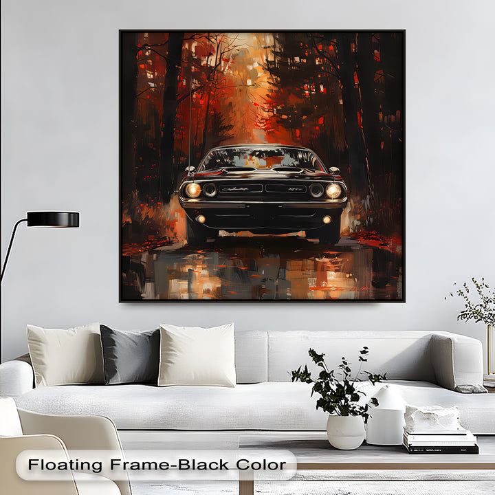 Dodge Challenger in Autumn Forest – Car Canvas Print