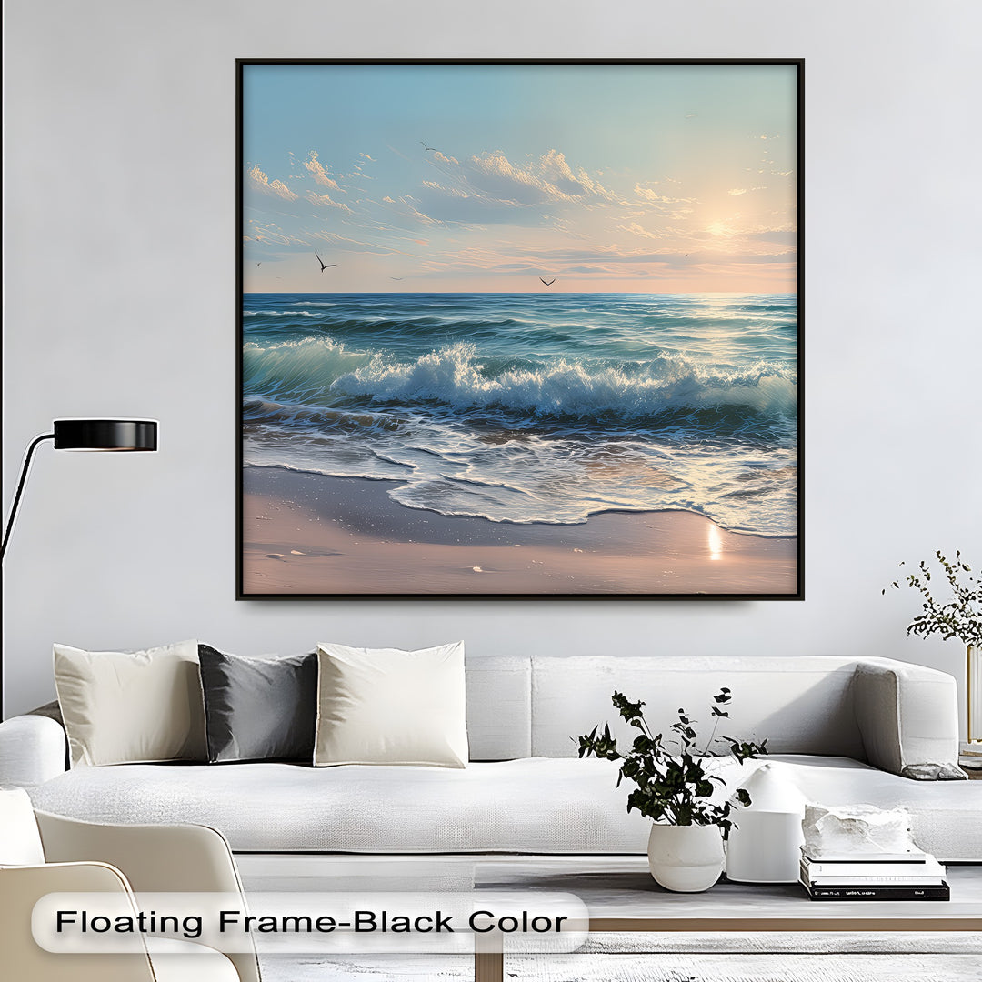 Tranquil Horizon – Ocean Sunset Waves Canvas Print
