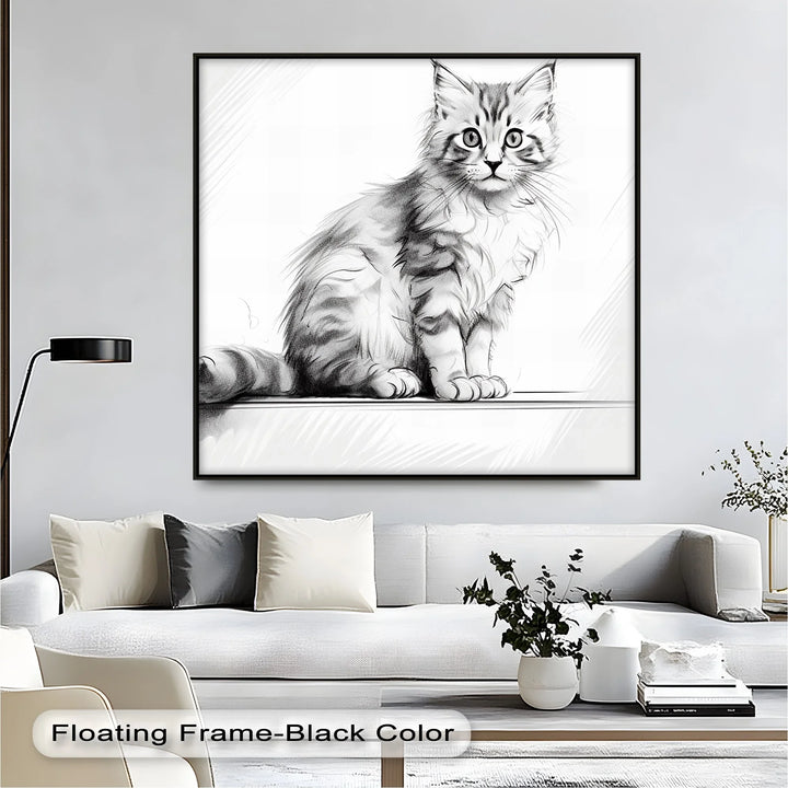 Whiskered Innocence – Fluffy Kitten Pencil Sketch Cat Canvas Print - MyPhotoStation