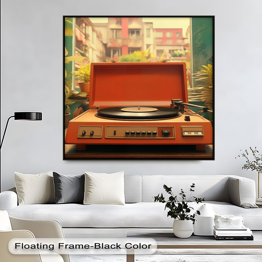 Groove in Bloom – Retro Record Player Canvas Print