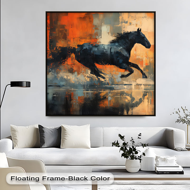 Midnight Momentum – Abstract Running Horse Canvas Print