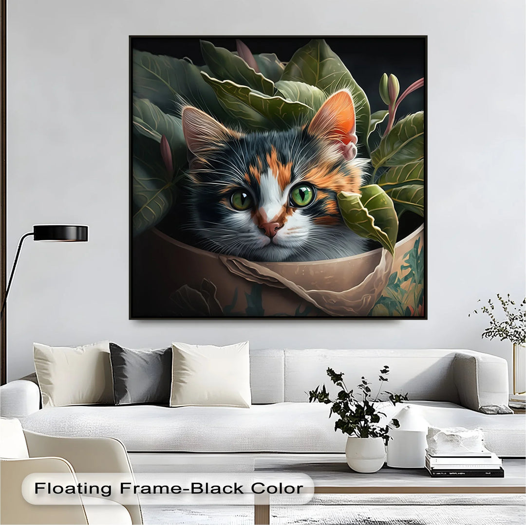 Jungle Hideout – Calico Cat Peeking Through Greenery Cat Canvas Print - MyPhotoStation