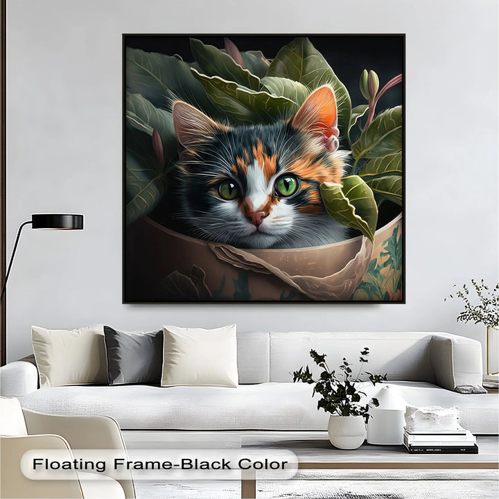Jungle Hideout – Calico Cat Peeking Through Greenery Cat Canvas Print - MyPhotoStation