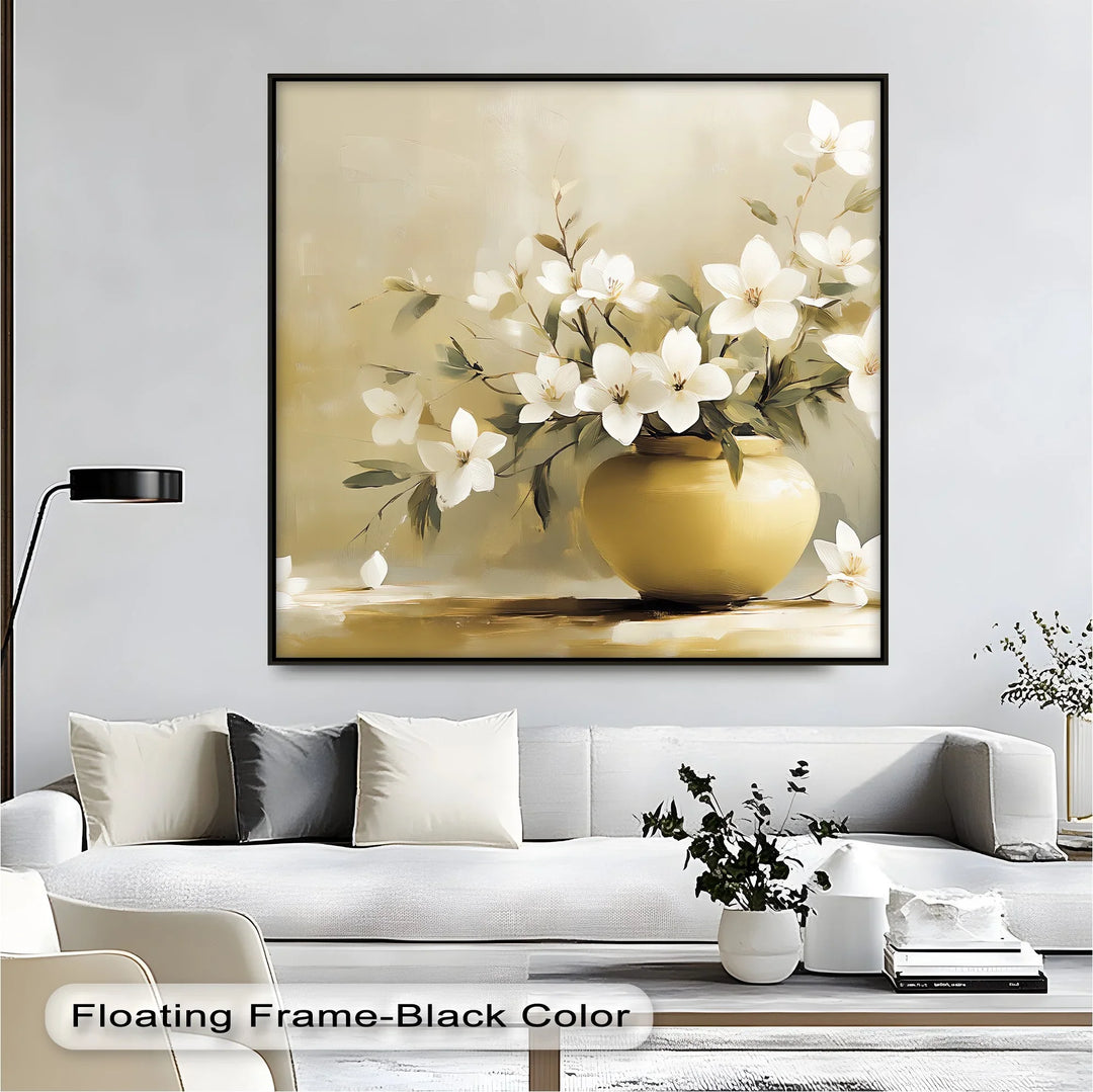 Harmony in Bloom – White Flowers in Golden Vase Canvas Art - MyPhotoStation