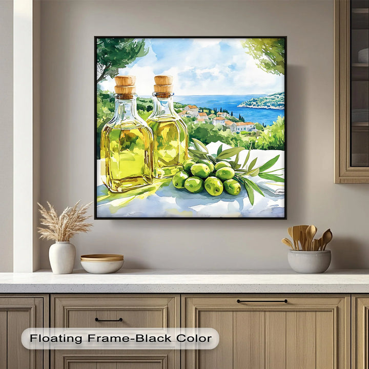 Mediterranean Harvest – Olive Oil Bottles Kitchen Canvas Print - MyPhotoStation