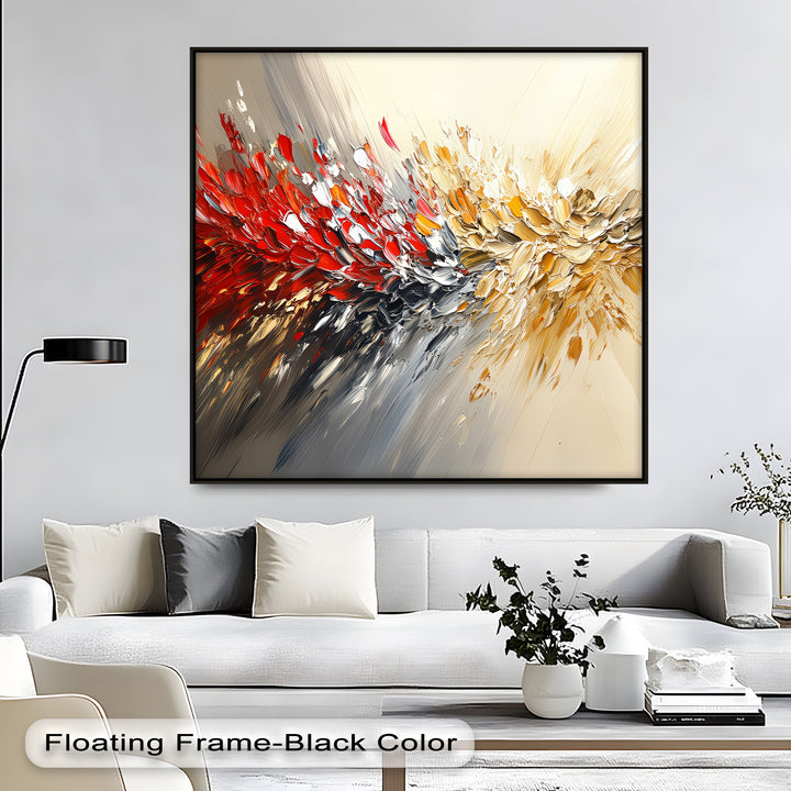 Fusion in Motion – Red, Gold & Silver Abstract Energy Canvas Print