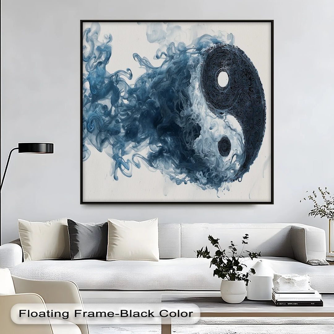 Serene smoke-flow yin yang canvas painting for calm interiors

