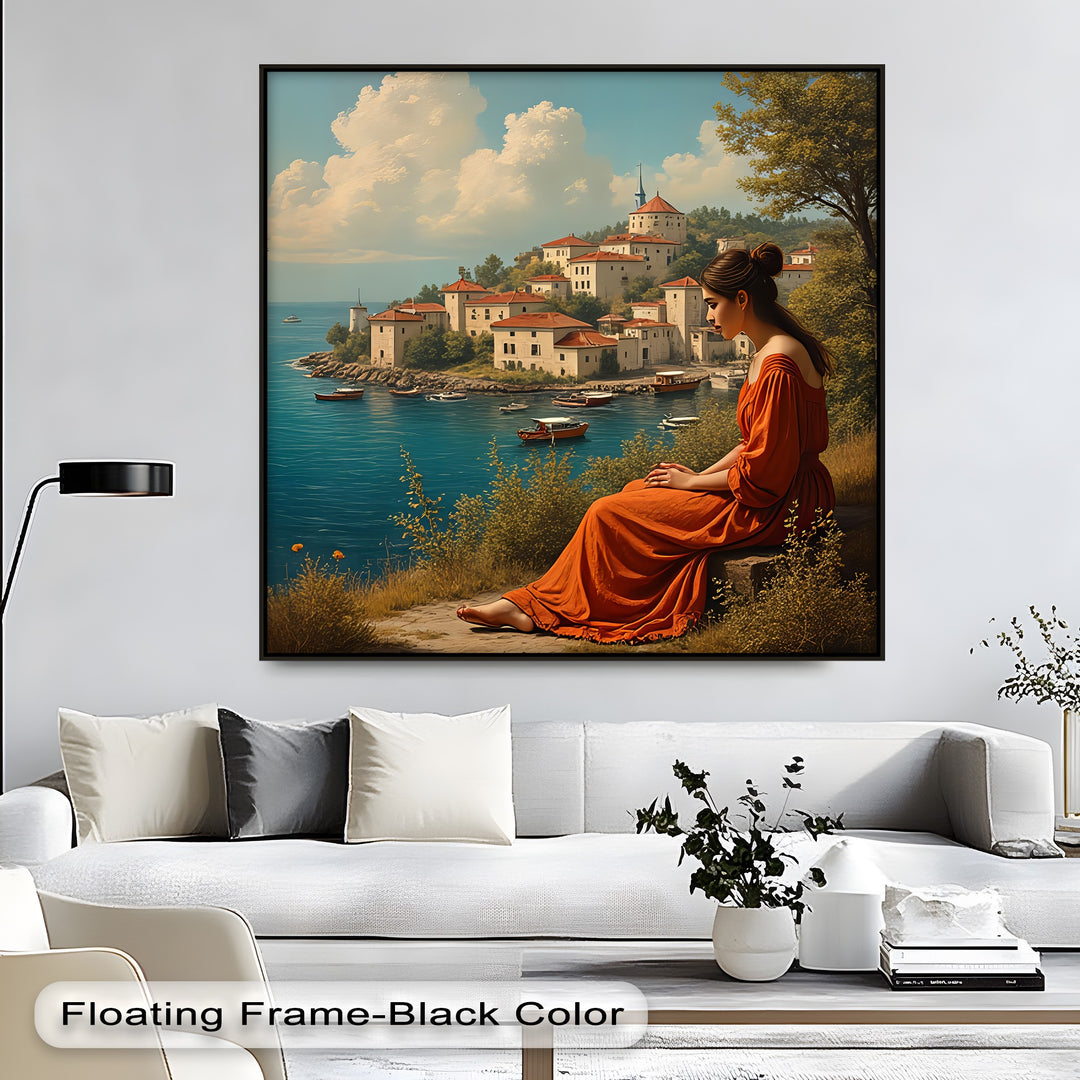 Mediterranean Muse – Seaside Village Canvas Wall Art | Large Canvas Art