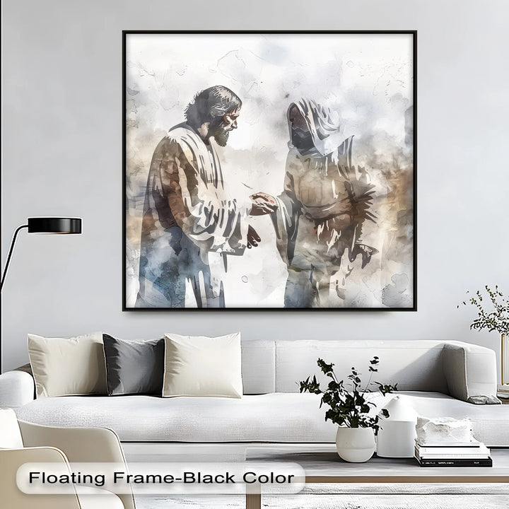 The Wounds of Faith – Jesus and Thomas Watercolor Canvas Print
