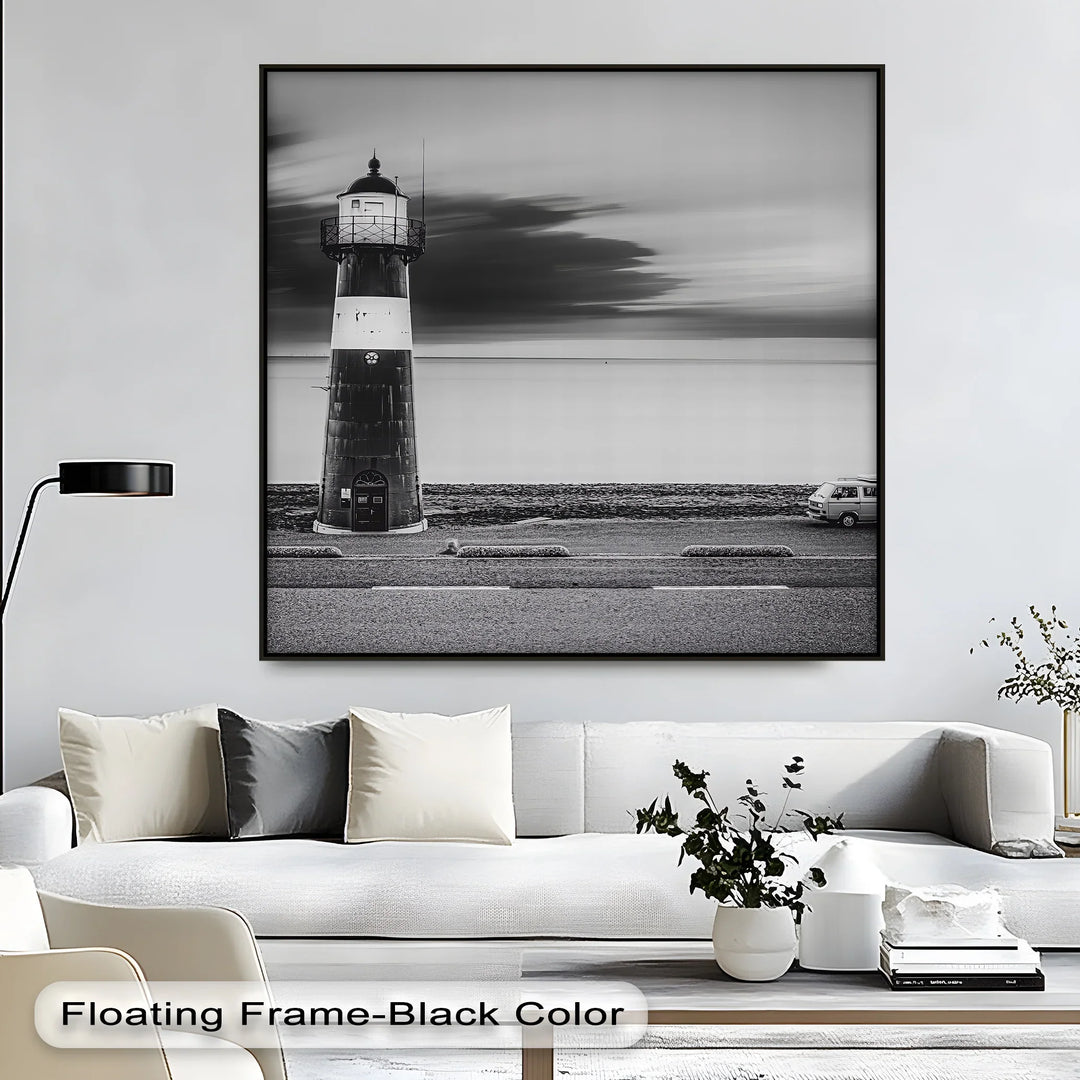 Solitary Beacon – Black and White Lighthouse Canvas Print - MyPhotoStation