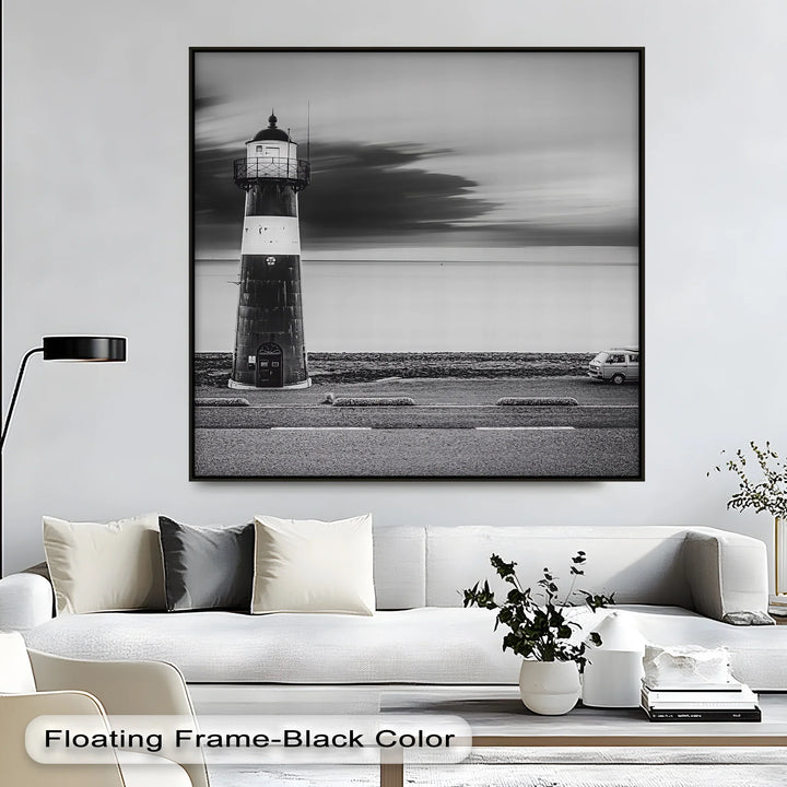 Solitary Beacon – Black and White Lighthouse Canvas Print - MyPhotoStation