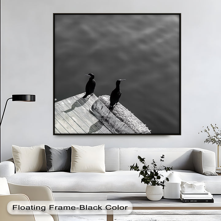 Waiting Together – minimalist coastal birds canvas.

