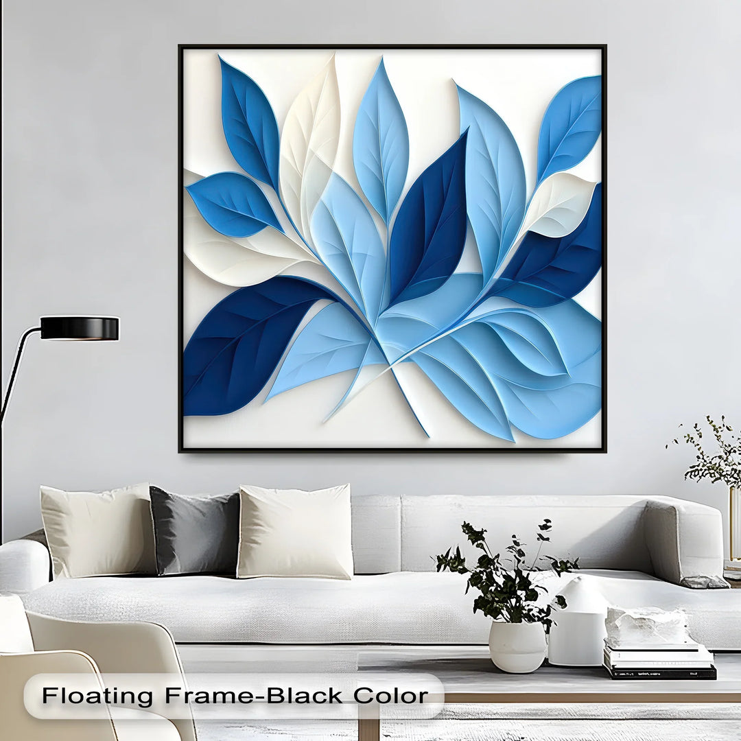 Blue Botanical Harmony – Minimalist Leaf Pattern Canvas Print - MyPhotoStation