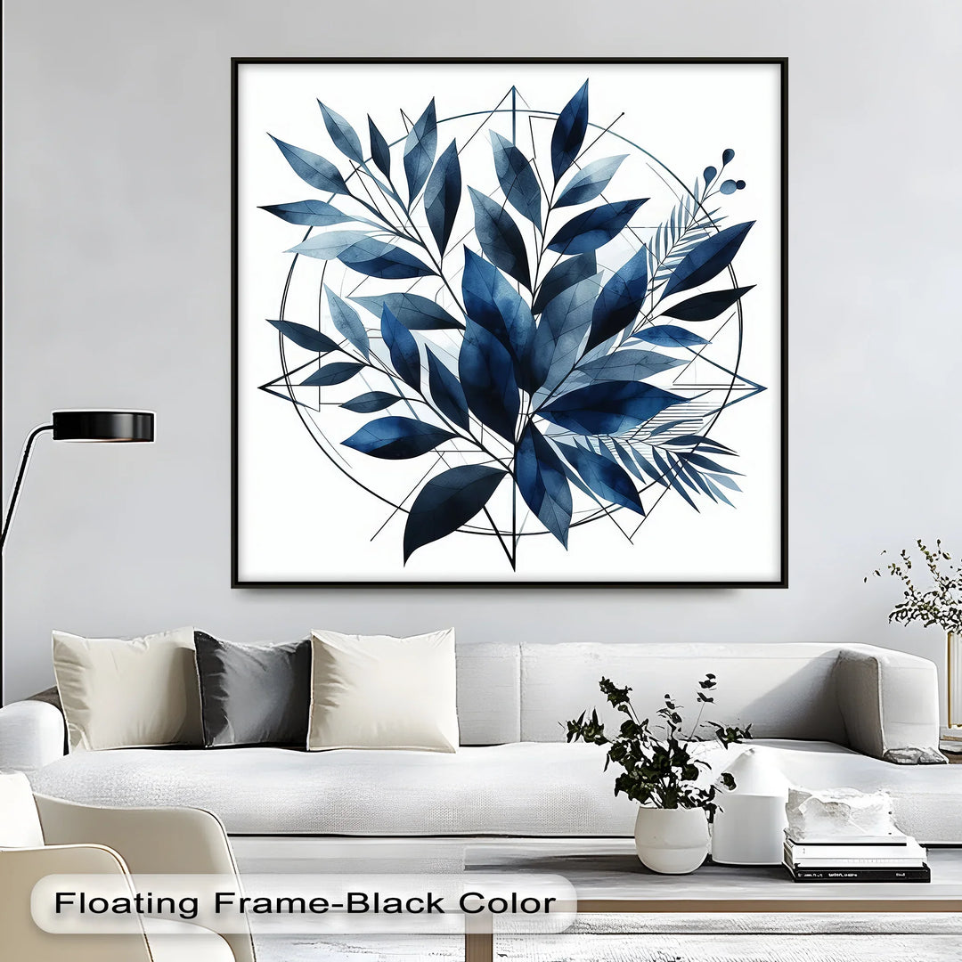 Geometric Botanical Harmony – Blue Leaf Canvas Print - MyPhotoStation