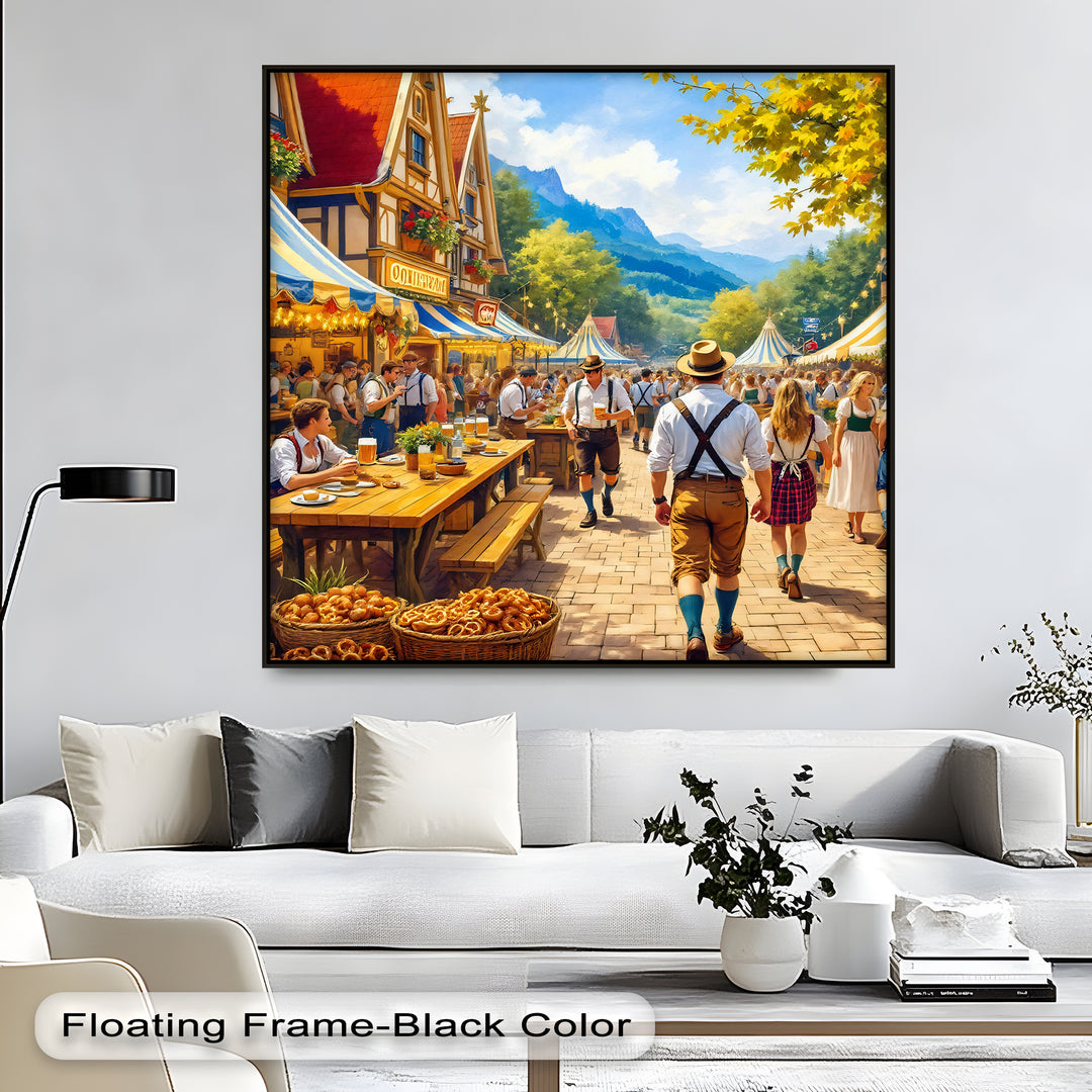 Bavarian Oktoberfest Street Scene – Beer Festival Canvas Wall Art | Canvas Art