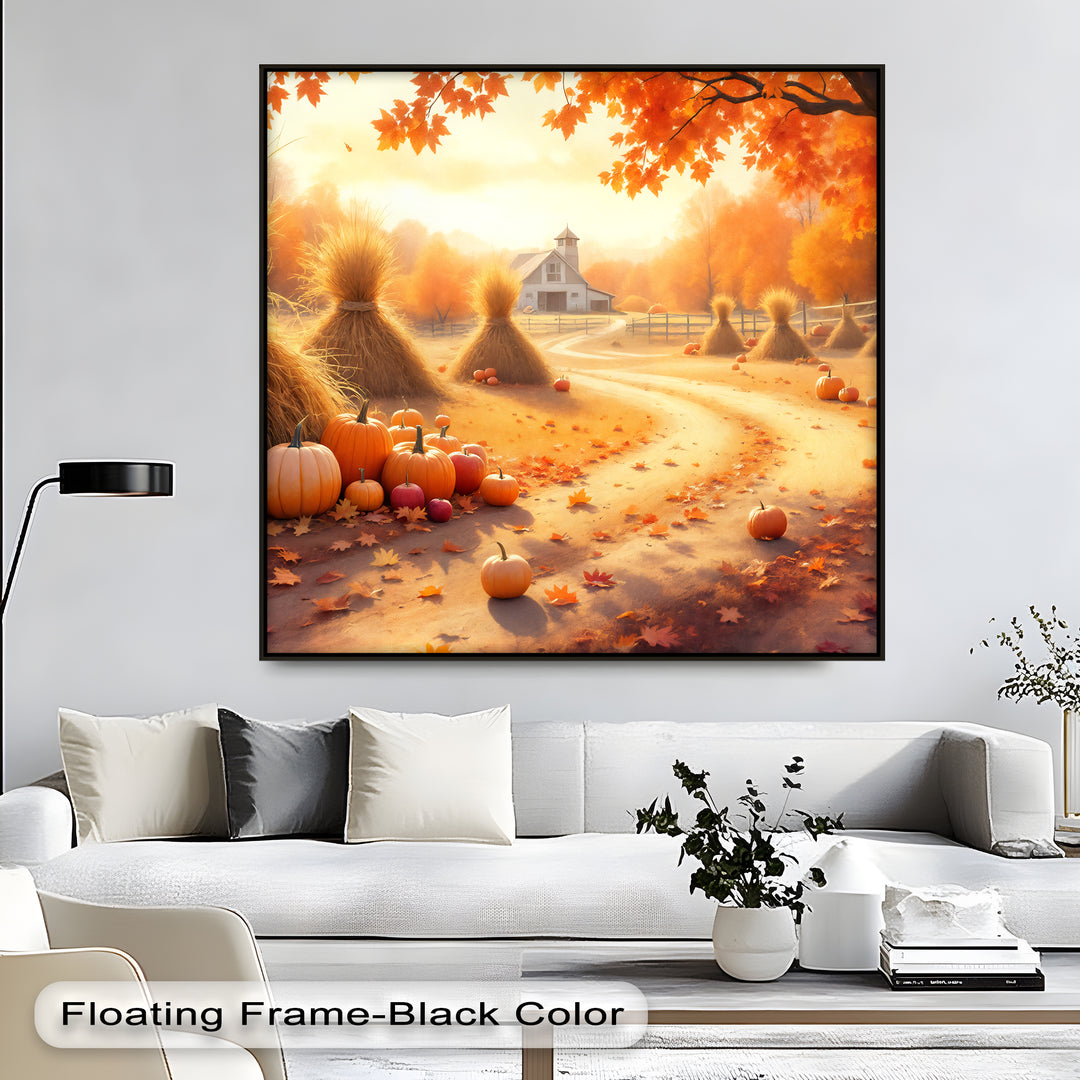Autumn Pathway – Farmhouse Pumpkin Fall Canvas Wall Art | Framed Art