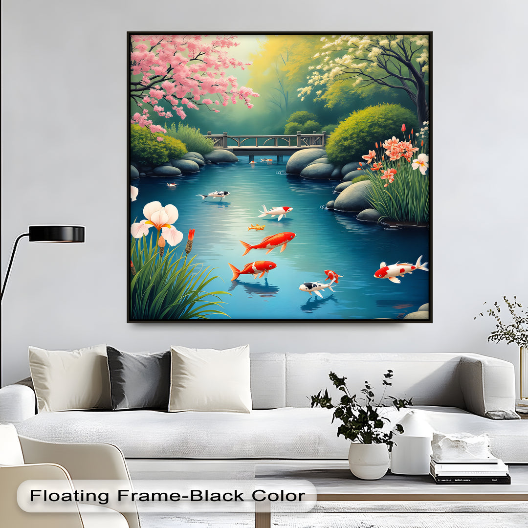 Serenity in Bloom – Japanese Koi Pond Canvas Wall Art | Canvas Prints