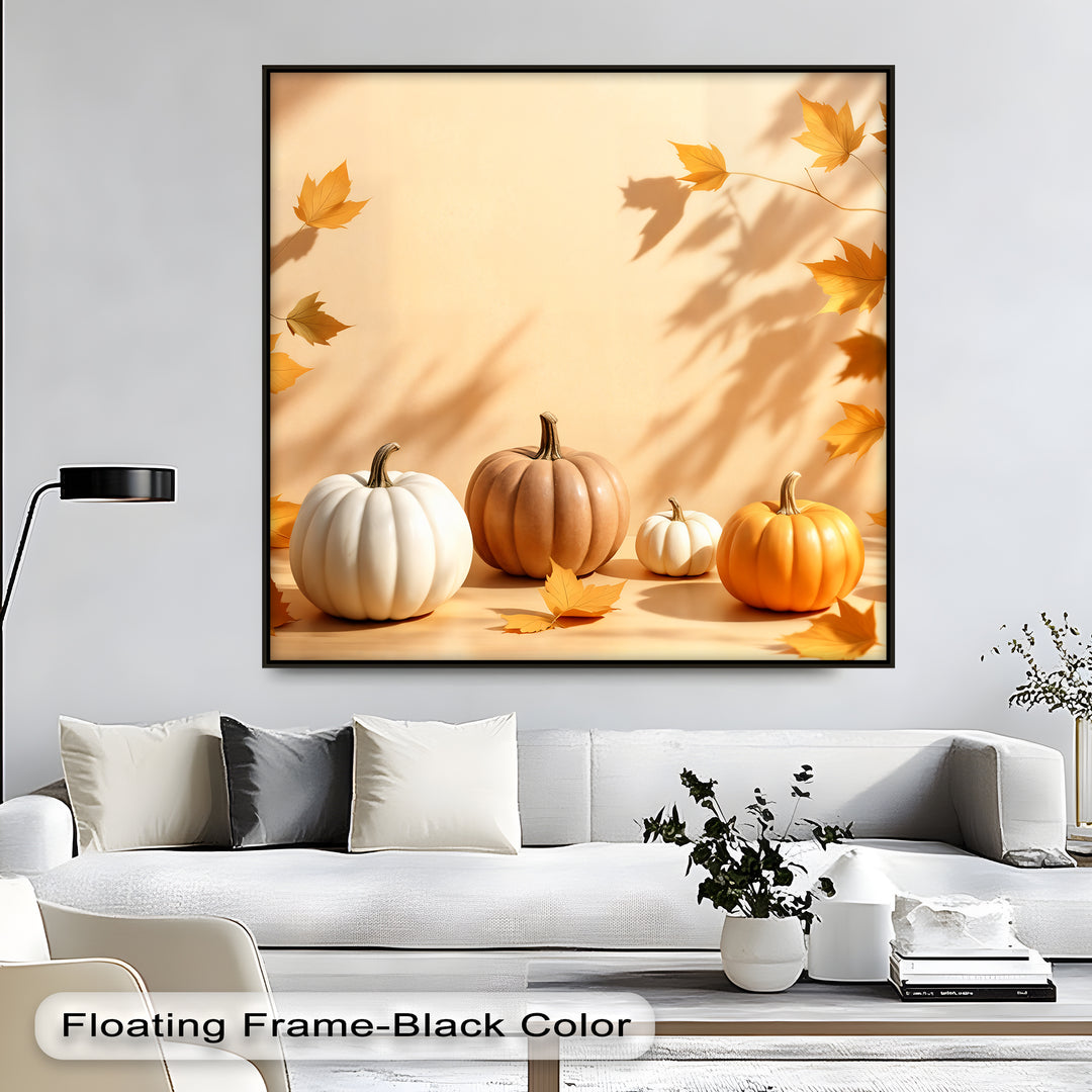 Golden Harvest – Minimalist Pumpkins Canvas Wall Art | Framed Artwork