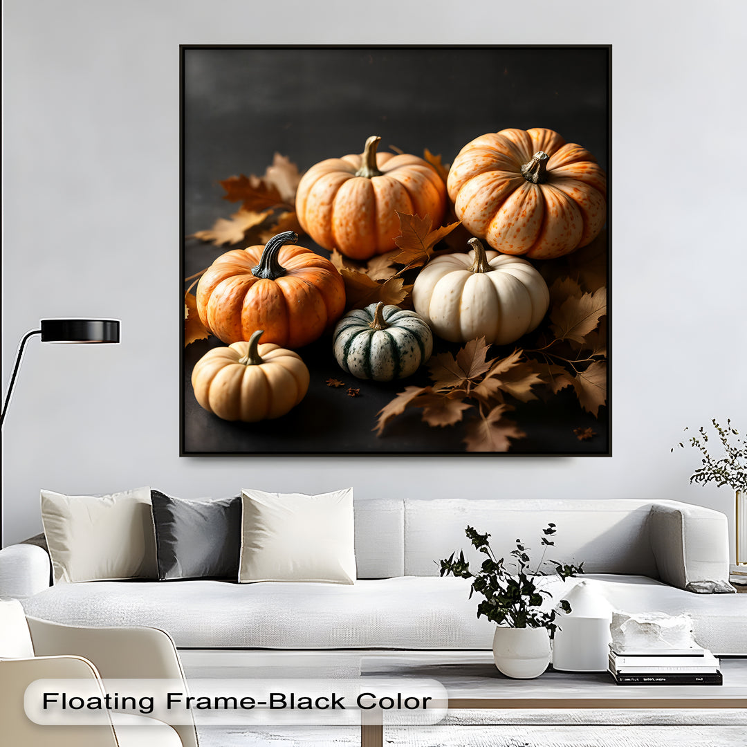 Rustic Charm – Autumn Pumpkins Canvas Wall Art | Framed Artwork