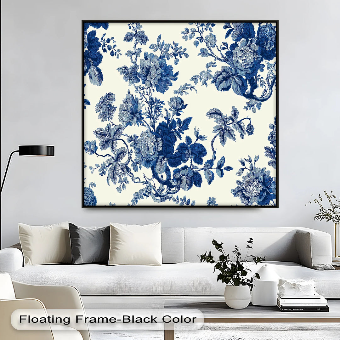 Vintage Indigo Blooms – Blue Floral Pattern Canvas Print - MyPhotoStation