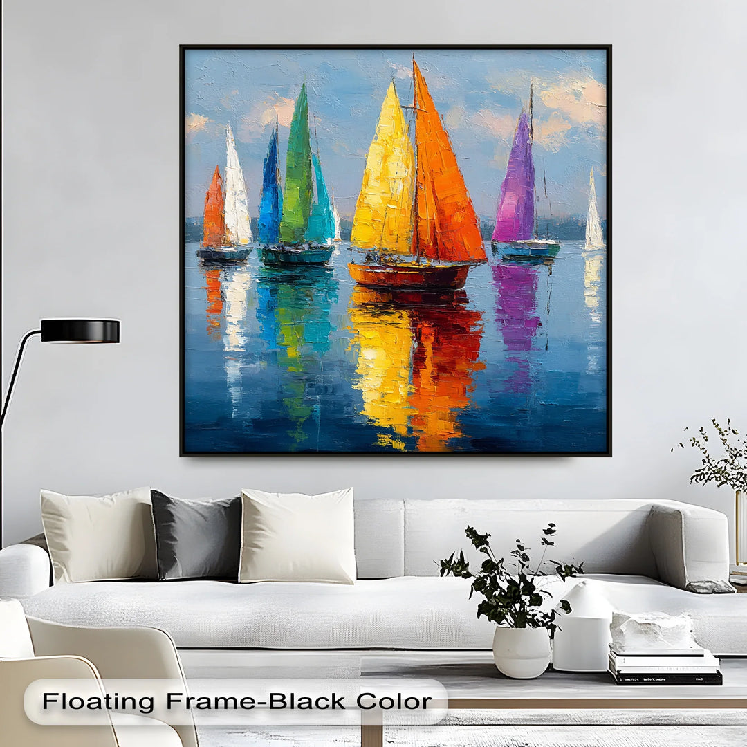Colorful Sailboats on Water – Vibrant Nautical Canvas Print - MyPhotoStation