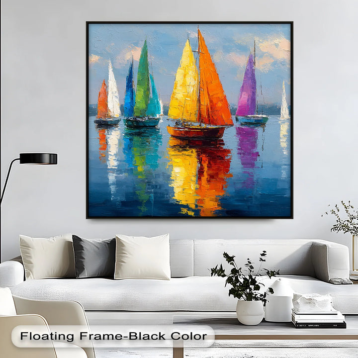 Colorful Sailboats on Water – Vibrant Nautical Canvas Print - MyPhotoStation